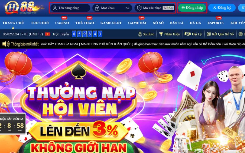 Hướng dẫn anh em đăng nhập HQ88 trên máy tính